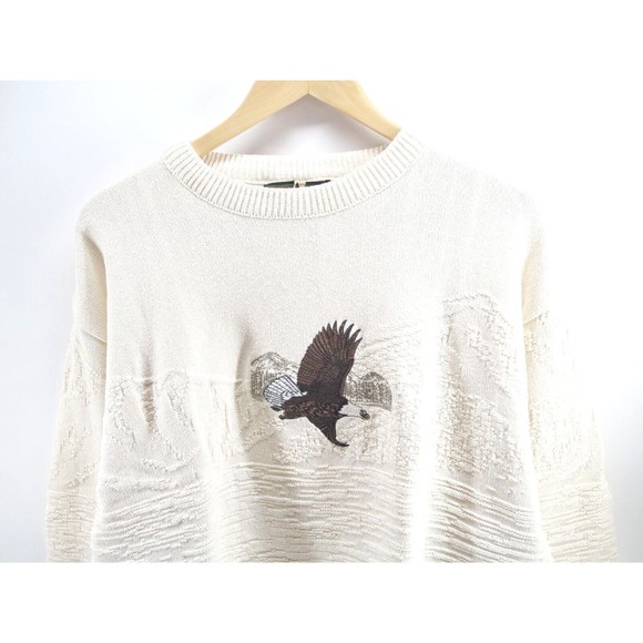 90s Bald Eagle Chunky Knit Made In USA‎ XL Sweater Embroidery VTG Croft & Barrow - Picture 2 of 8